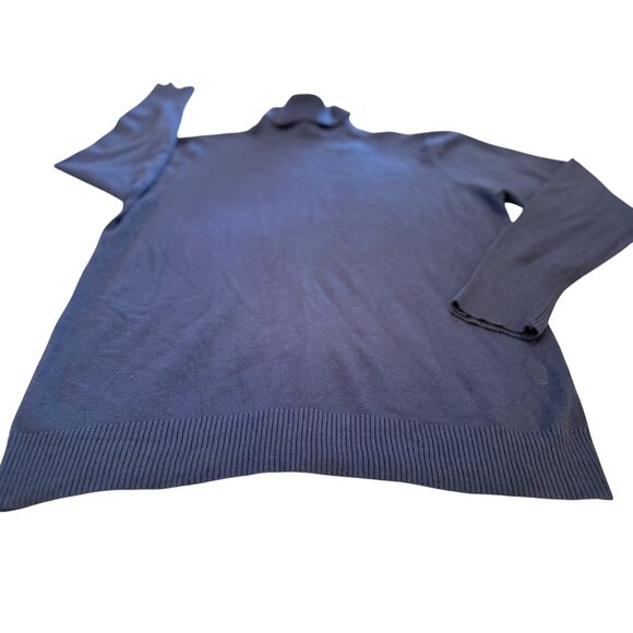 Womens Navy Blue Turtleneck Sweater With Buttoned Cuffs Medium Weight Knit Size - Picture 2 of 8